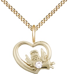 [4206GF-STN4/18G] 14kt Gold Filled Heart / Guardian Angel Pendant with a 3mm Crystal Swarovski stone on a 18 inch Gold Plate Light Curb chain