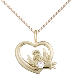 [4206GF-STN4/18GF] 14kt Gold Filled Heart / Guardian Angel Pendant with a 3mm Crystal Swarovski stone on a 18 inch Gold Filled Light Curb chain