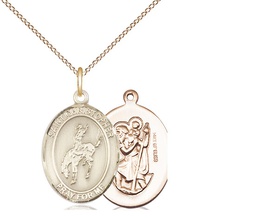 [8192GF/18GF] 14kt Gold Filled Saint Christopher Rodeo Pendant on a 18 inch Gold Filled Light Curb chain