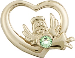 [4206GF-STN8] 14kt Gold Filled Heart / Guardian Angel Medal with a 3mm Peridot Swarovski stone