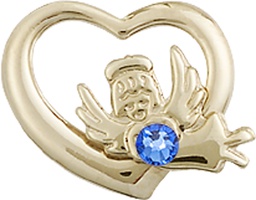 [4206GF-STN9] 14kt Gold Filled Heart / Guardian Angel Medal with a 3mm Sapphire Swarovski stone