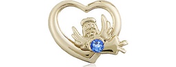 [4206GF-STN9] 14kt Gold Filled Heart / Guardian Angel Medal with a 3mm Sapphire Swarovski stone