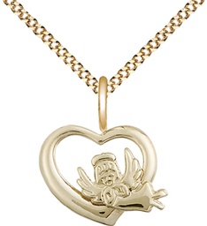 [4206GF/18G] 14kt Gold Filled Heart Guardian Angel Pendant on a 18 inch Gold Plate Light Curb chain