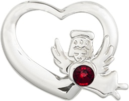 [4206SS-STN1] Sterling Silver Heart / Guardian Angel Medal with a 3mm Garnet Swarovski stone