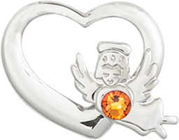 [4206SS-STN11] Sterling Silver Heart / Guardian Angel Medal with a 3mm Topaz Swarovski stone