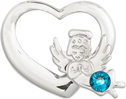 [4206SS-STN12] Sterling Silver Heart / Guardian Angel Medal with a 3mm Zircon Swarovski stone