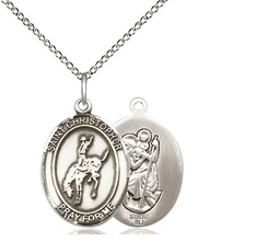 [8192SS/18SS] Sterling Silver Saint Christopher Rodeo Pendant on a 18 inch Sterling Silver Light Curb chain