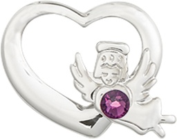 [4206SS-STN2] Sterling Silver Heart / Guardian Angel Medal with a 3mm Peridot Swarovski stone