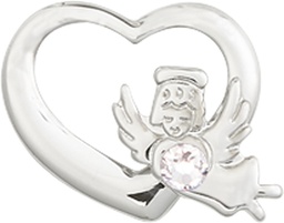 [4206SS-STN4] Sterling Silver Heart / Guardian Angel Medal with a 3mm Crystal Swarovski stone