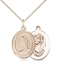 [8193GF/18GF] 14kt Gold Filled Saint Christopher Skiing Pendant on a 18 inch Gold Filled Light Curb chain