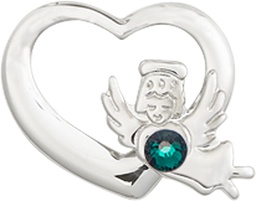 [4206SS-STN5] Sterling Silver Heart / Guardian Angel Medal with a 3mm Emerald Swarovski stone