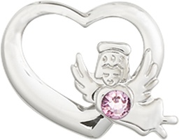 [4206SS-STN6] Sterling Silver Heart / Guardian Angel Medal with a 3mm Light Amethyst Swarovski stone