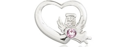 [4206SS-STN6] Sterling Silver Heart / Guardian Angel Medal with a 3mm Light Amethyst Swarovski stone