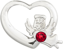 [4206SS-STN7] Sterling Silver Heart / Guardian Angel Medal with a 3mm Ruby Swarovski stone