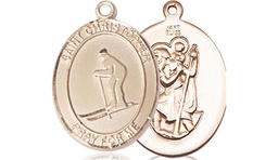 [8193KT] 14kt Gold Saint Christopher Skiing Medal