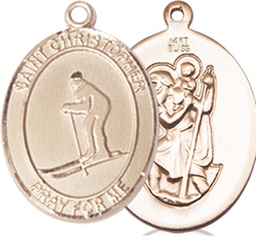 [8193KT] 14kt Gold Saint Christopher Skiing Medal