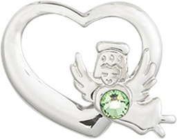 [4206SS-STN8] Sterling Silver Heart / Guardian Angel Medal with a 3mm Peridot Swarovski stone