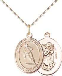 [8194GF/18GF] 14kt Gold Filled Saint Christopher Rugby Pendant on a 18 inch Gold Filled Light Curb chain