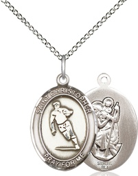 [8194SS/18SS] Sterling Silver Saint Christopher Rugby Pendant on a 18 inch Sterling Silver Light Curb chain