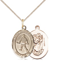 [8195GF/18GF] 14kt Gold Filled Saint Christopher Field Hockey Pendant on a 18 inch Gold Filled Light Curb chain