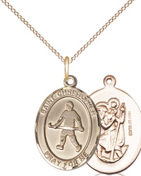 [8195GF/18GF] 14kt Gold Filled Saint Christopher Field Hockey Pendant on a 18 inch Gold Filled Light Curb chain