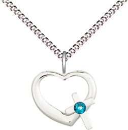 [4207SS-STN12/18S] Sterling Silver Heart / Cross Pendant with a 3mm Zircon Swarovski stone on a 18 inch Light Rhodium Light Curb chain