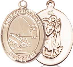 [8196KT] 14kt Gold Saint Christopher Fishing Medal