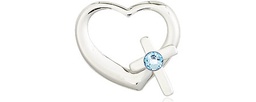 [4207SS-STN3] Sterling Silver Heart / Cross Medal with a 3mm Aqua Swarovski stone