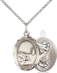 [8196SS/18SS] Sterling Silver Saint Christopher Fishing Pendant on a 18 inch Sterling Silver Light Curb chain