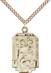 [4209GF/24GF] 14kt Gold Filled Saint Christopher Pendant on a 24 inch Gold Filled Heavy Curb chain