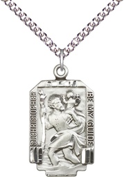 [4209SS/24SS] Sterling Silver Saint Christopher Pendant on a 24 inch Sterling Silver Heavy Curb chain