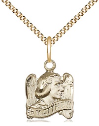 [4210GF/18G] 14kt Gold Filled Saint Matthew Pendant on a 18 inch Gold Plate Light Curb chain