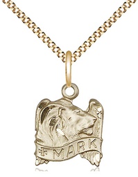 [4211GF/18G] 14kt Gold Filled Saint Mark the Evangelist Pendant on a 18 inch Gold Plate Light Curb chain