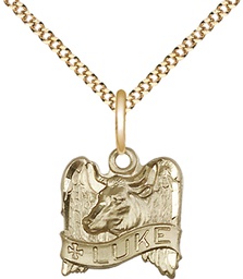 [4212GF/18G] 14kt Gold Filled Saint Luke Pendant on a 18 inch Gold Plate Light Curb chain