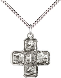 [4214SS/18S] Sterling Silver Evangelist Pendant on a 18 inch Light Rhodium Light Curb chain