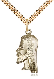[4215GF/24G] 14kt Gold Filled Christ Head Pendant on a 24 inch Gold Plate Heavy Curb chain