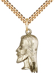 [4215GF/24G] 14kt Gold Filled Christ Head Pendant on a 24 inch Gold Plate Heavy Curb chain