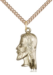 [4215GF/24GF] 14kt Gold Filled Christ Head Pendant on a 24 inch Gold Filled Heavy Curb chain
