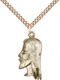 [4215GF/24GF] 14kt Gold Filled Christ Head Pendant on a 24 inch Gold Filled Heavy Curb chain