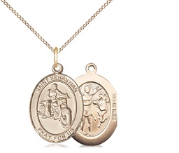 [8197GF/18GF] 14kt Gold Filled Saint Sebastian Motorcycle Pendant on a 18 inch Gold Filled Light Curb chain