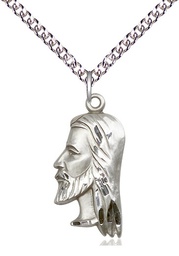 [4215SS/24SS] Sterling Silver Christ Head Pendant on a 24 inch Sterling Silver Heavy Curb chain