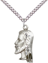 [4215SS/24SS] Sterling Silver Christ Head Pendant on a 24 inch Sterling Silver Heavy Curb chain