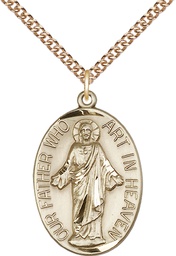 [4216GF/24GF] 14kt Gold Filled Our Father Pendant on a 24 inch Gold Filled Heavy Curb chain