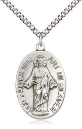 [4216SS/24SS] Sterling Silver Our Father Pendant on a 24 inch Sterling Silver Heavy Curb chain