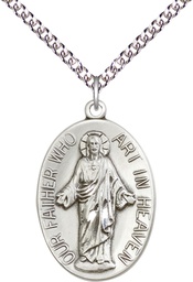 [4216SS/24SS] Sterling Silver Our Father Pendant on a 24 inch Sterling Silver Heavy Curb chain