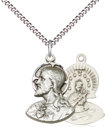 [4217SS/18S] Sterling Silver Head of Christ Pendant on a 18 inch Light Rhodium Light Curb chain