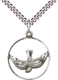 [4218SS/24S] Sterling Silver Holy Spirit Pendant on a 24 inch Light Rhodium Heavy Curb chain