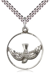 [4218SS/24S] Sterling Silver Holy Spirit Pendant on a 24 inch Light Rhodium Heavy Curb chain