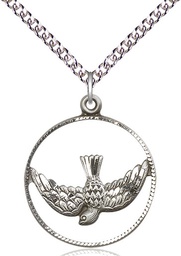 [4218SS/24SS] Sterling Silver Holy Spirit Pendant on a 24 inch Sterling Silver Heavy Curb chain