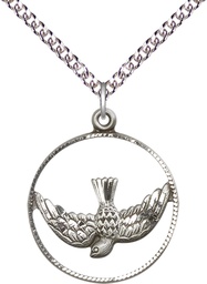 [4218SS/24SS] Sterling Silver Holy Spirit Pendant on a 24 inch Sterling Silver Heavy Curb chain